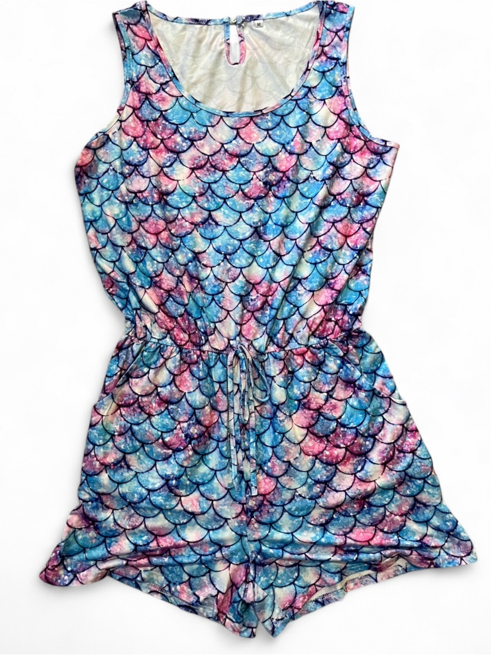 Mermaid Scale Sleeveless Romper in Blue & Pink
